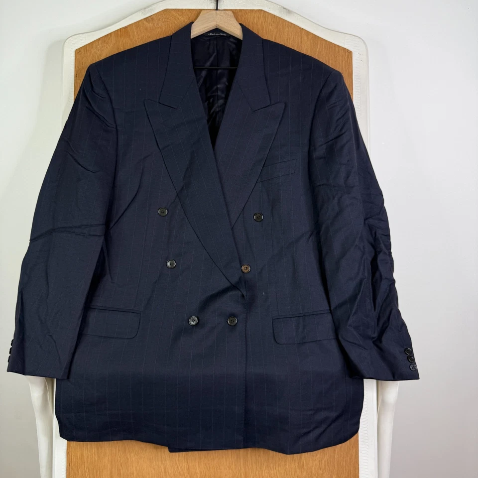 Traje Chaqueta Canali Para Hombres 46R Azul Marino Rayas Doble Pecho Lana Blazer Pico Foto 2 de 4