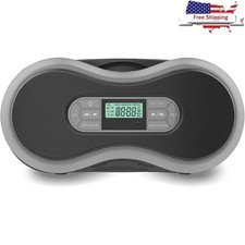 Portable Bluetooth Stereo CD Player FM Radio AUX Input Battery AC Power Gray