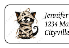 30 personalized Black Cat Mummy Halloween return address labels stickers tags