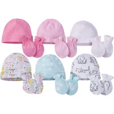 Unisex Baby 12-Piece Cap and Mitten Set, cats, 0-6 Months