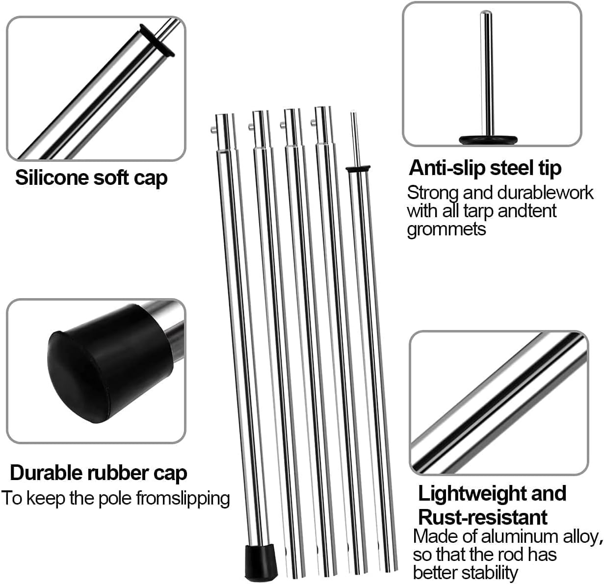 Telescoping Tarp Poles Adjustable for Canopy Awning Shelter - 2 Pack