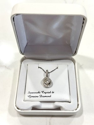 Swarovski Kristall & echter Diamant Sterlingsilber Heiligenschein Anhänger Halskette 18 Zoll
