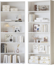 Bookshelves and Bookcases Set of 2 Floor Standing 6 Tiers Display Storage Shelve