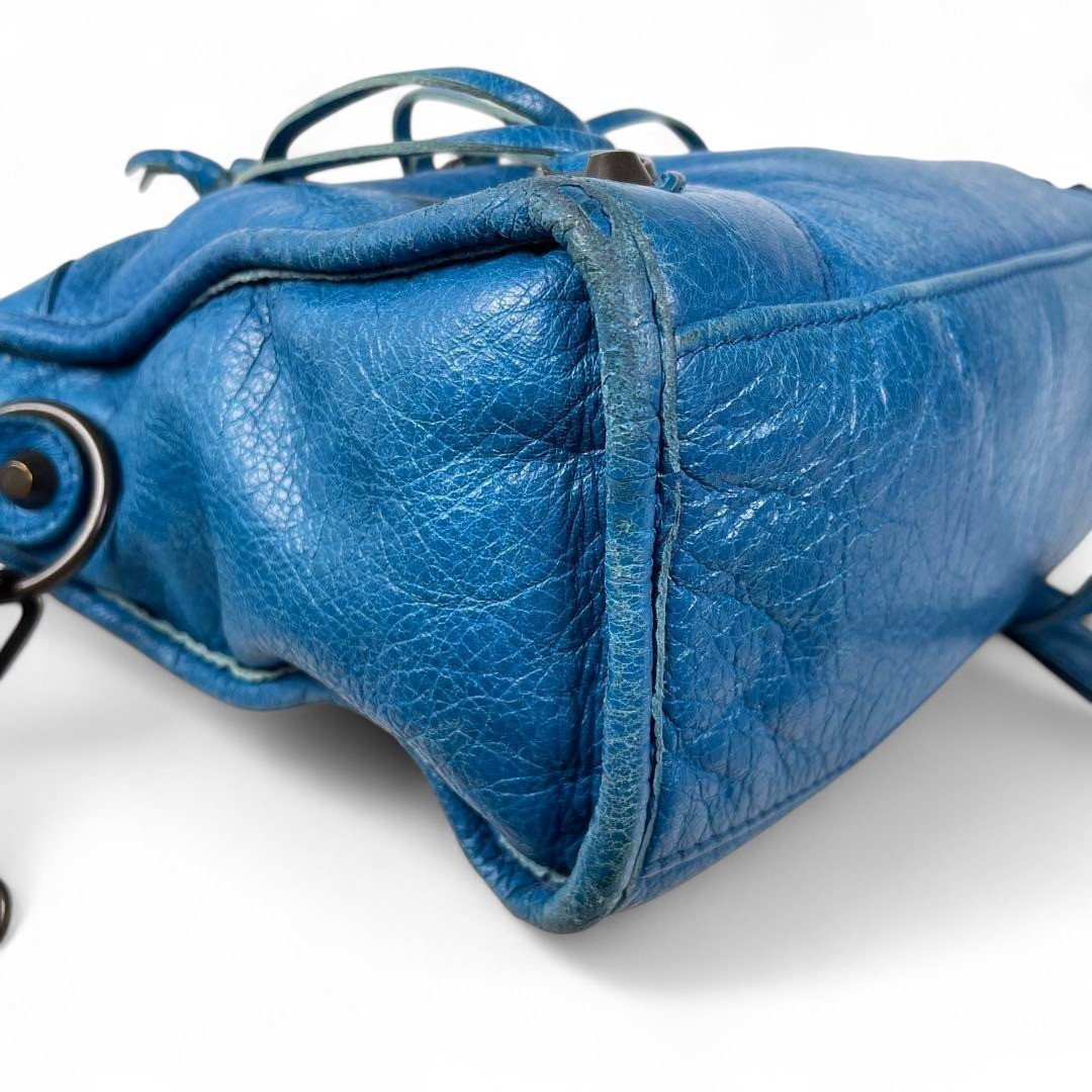 Balenciaga City The First 2way Shoulder Bag Blue Leather