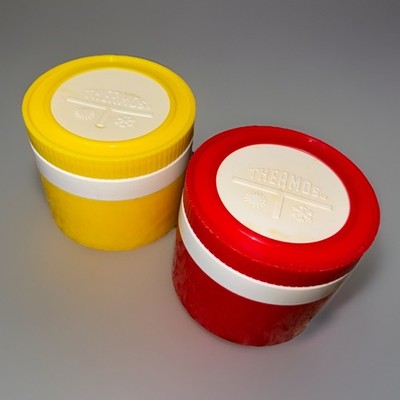 Lot 2 Vintage Thermos King-Seeley #1155/3 Insulated Jar 8oz Food Soup Red yellow