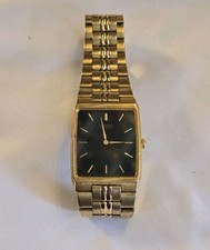 Vtg Mens Seiko Tank Watch V700-5039 Gold Tone Black Dial New Battery Japan