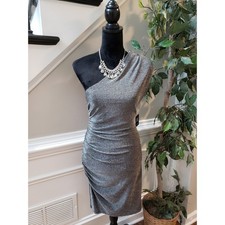 Express Dress Women M Silver Metallic One Shoulder Ruched Bodycon Party NWT