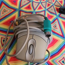 Beige PS/2 Wired Standard Mouse Mechanical Tracking Scroll Wheel 3-Button