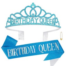 Chanaco Birthday Sash Tiaras for Women Happy Queen Tiara Blue