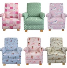 Girls Armchairs Chairs Pink Patchwork Voyage Unicorn Kids Childs Animals Fairies