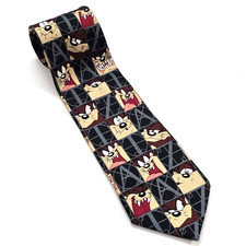VINTAGE LOONEY TUNES TAZ NECKTIE MONOGRAM SPELLOUT 90s TASMANIAN DEVIL 1998