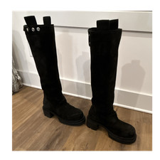 Rick Owens Black Suede Knee High Block Heel R...