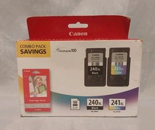 Genuine Canon PG-240XL Black CL-241XL Color Ink Cartridges/50 Photo Paper Sealed