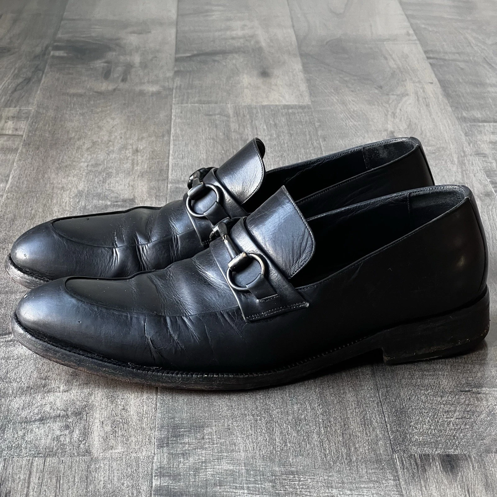 Mocassins homme Gucci Horsebit cuir noir chaussures à enfiler pointure US 8 Made in Italy
