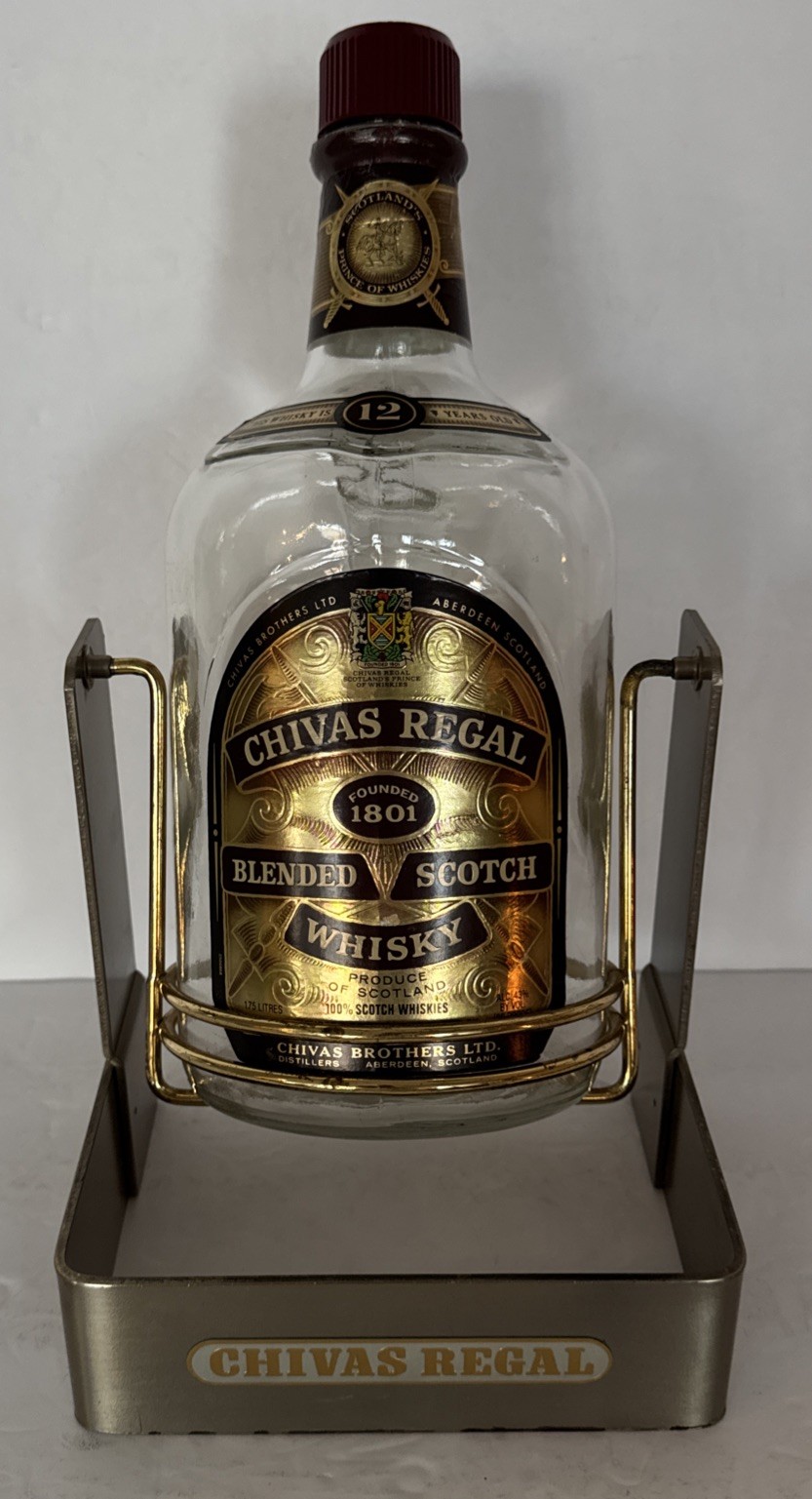 Chivas Regal Scotch Whiskey Bottle with Cradle Stand Collector's Edition Empty