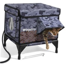 Heated Cat House for Outside, Insulated 16.5"x12.6"x16.9" Black Camo