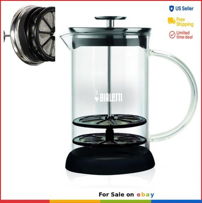 Manual Glass Milk Frother Double Action Pump 3 Cup Stainless Steel Cap