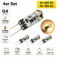 G4 Led 12V 24V Ac/Dc 4Er Set 2700K Warmweiß 72Lm Dimmbar Caravan Boot