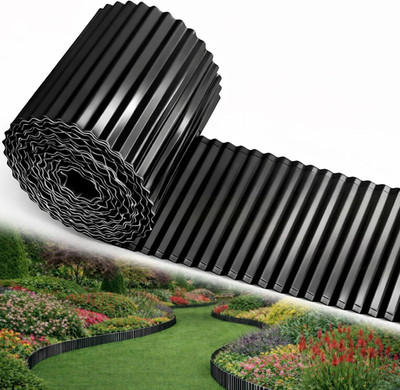Rustproof Corrugated Metal Garden Edging, 8'' x 45' Flexible Black Border