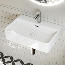 HOROW Rectangle Bathroom Wash Basin Ceramic Countertop Wall Hung Sink 60*42 cm