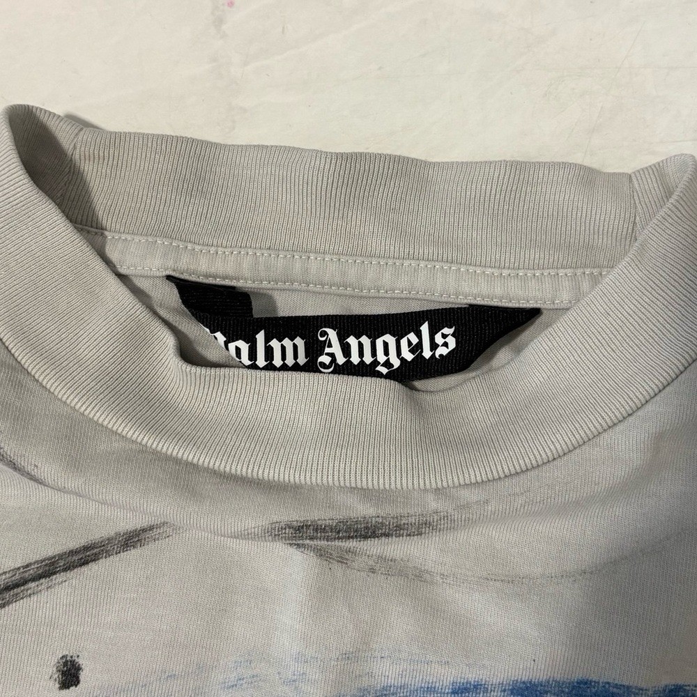 Palm Angels Men’s Small Off White Multicolor Brush Strokes Graphic Tee Shirt