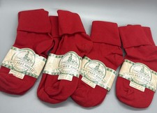 Vtg Lot Of 4 90s Anklet Cuff Cotton Blend Socks Girls Boys 7-8.5 NOS Red