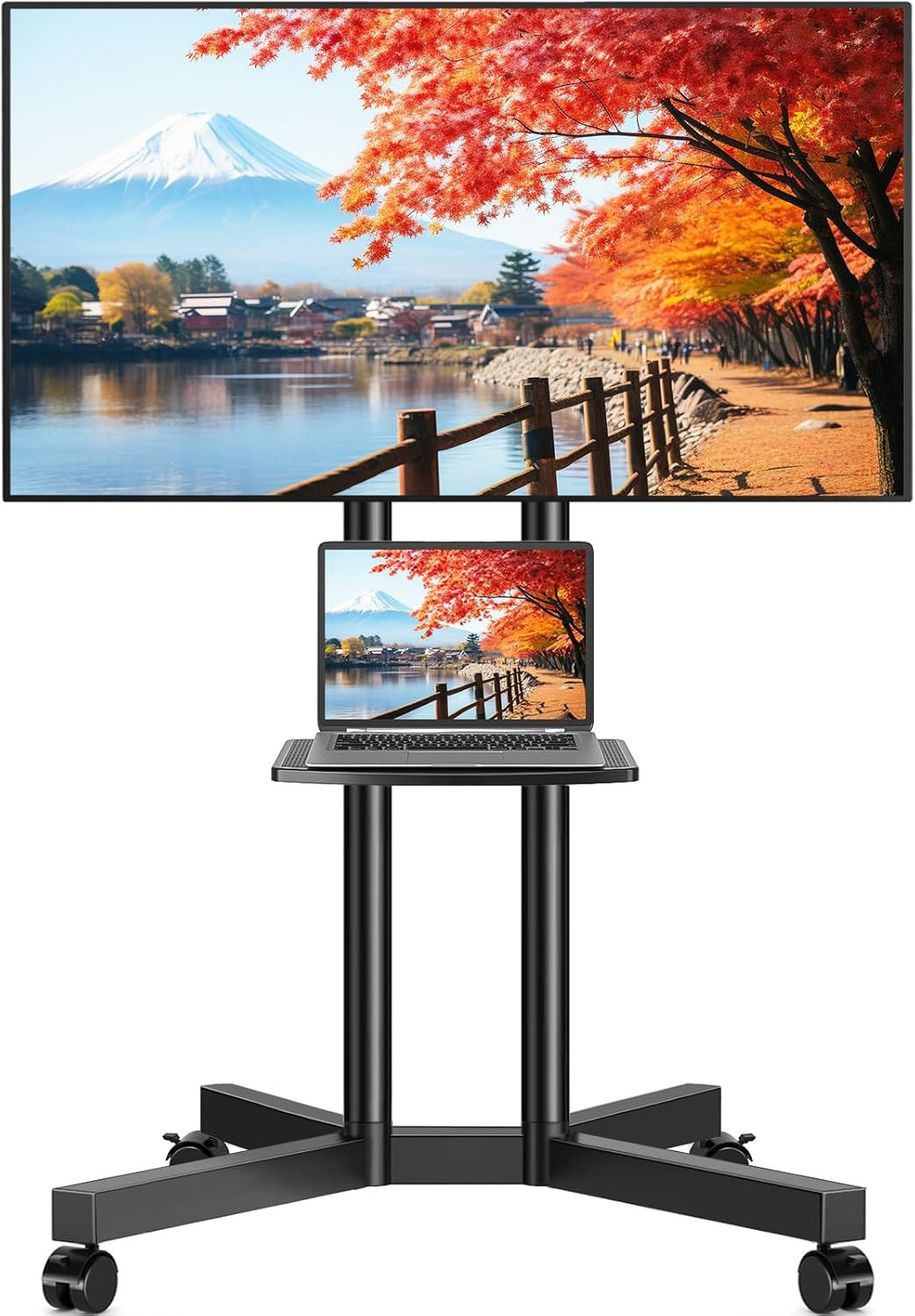 With Laptop Shelf, Mobile Tv Stand With Upgraded Wheels For 32-