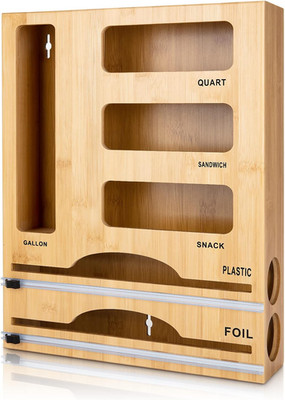 Storage Bag Organizer with Foil and Plastic Wrap Organizer , Aluminum Foil Dispe