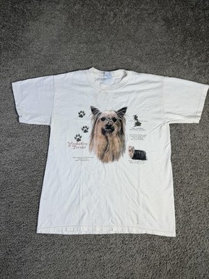 Vintage Yorkshire Terrier Shirt Mens M White Dog Graphic Crew Neck Cotton Tee