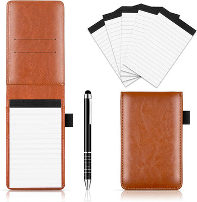 7 Pcs Small Pocket Notepad Holder Set, Pocket Notebook with Pen for Offices, Sch