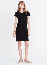 Madewell Dress Size M Button Front Ribbed Knit Mini Black Cotton Blend
