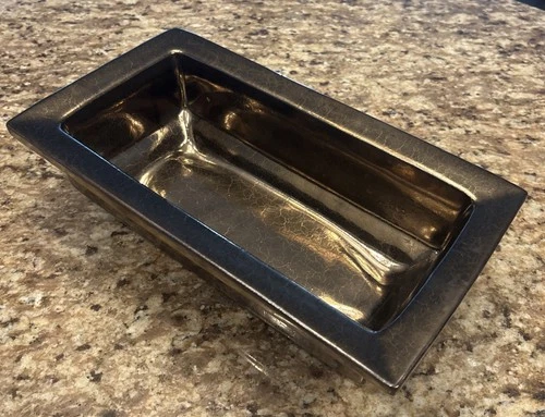 Haeger Pottery Rectangle Bonsai Planter Pot Metallic Pewter Glaze 12” No Chips