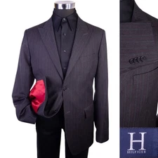 Hilfiger Sport Coat Jacket Striped Wool Sz 42R Two Button Italy Made Blazer