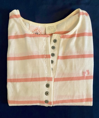 Vintage Hang Ten Crop Top Boxy Henley T-Shirt Pink Stripe Womens L Beach Surf - Picture 12 of 13