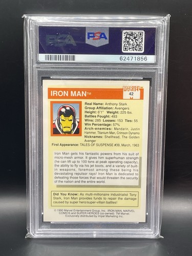 1990 Marvel Universe Series I #42 Iron Man PSA 9 Mint - Avengers - Picture 2 of 2