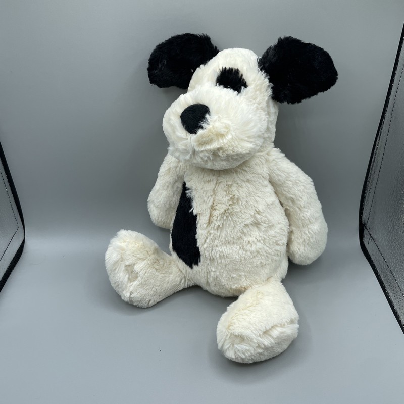 Jellycat Bashful Black and Cream White Puppy 12" Stuffed Medium Animal Stain Leg