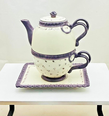 Amadéus Teekanne Solitär lila Blumendekor mit Untertasse ca. 18 x 10 cm