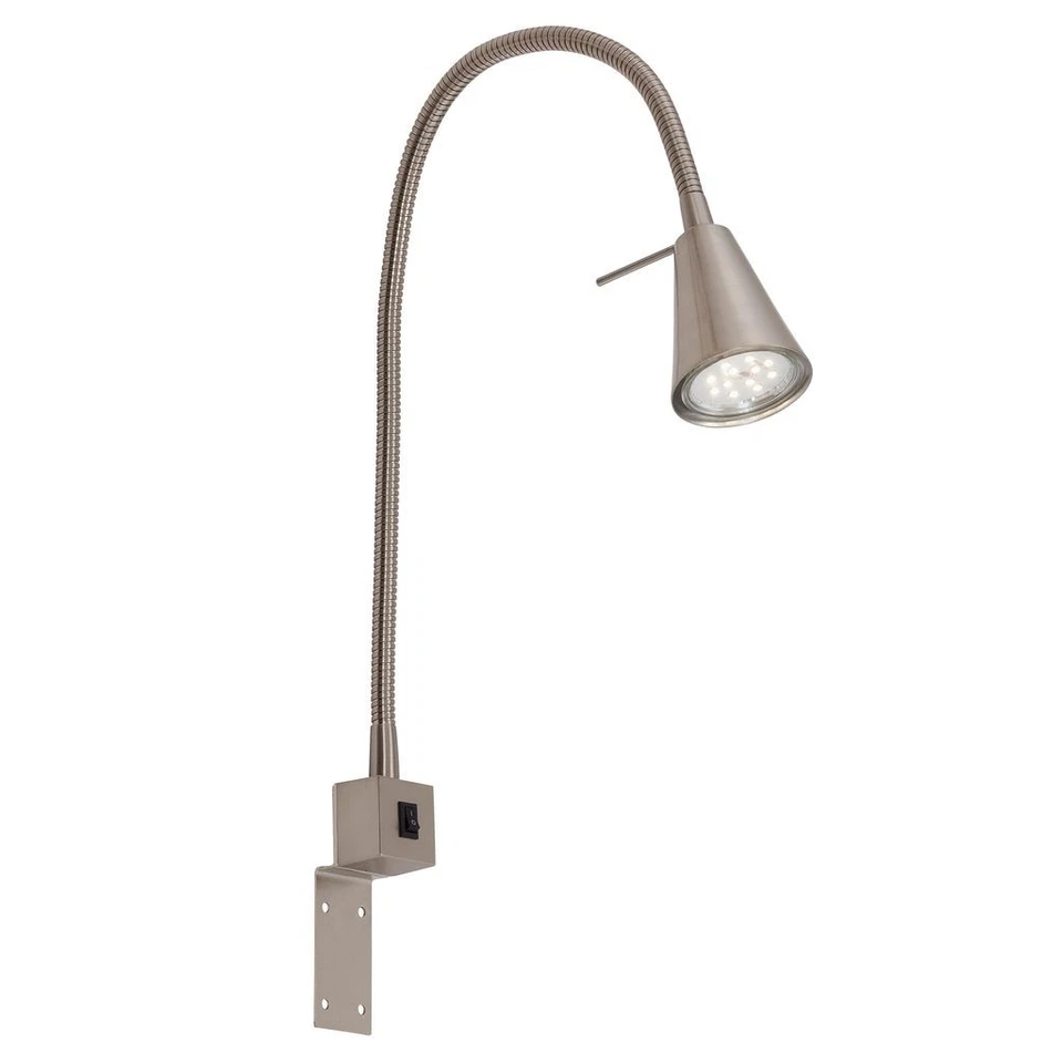 LED Bettleuchte Leselampe Schalter Flexibel GU10 5W Metall 40,3cm Matt Nickel
