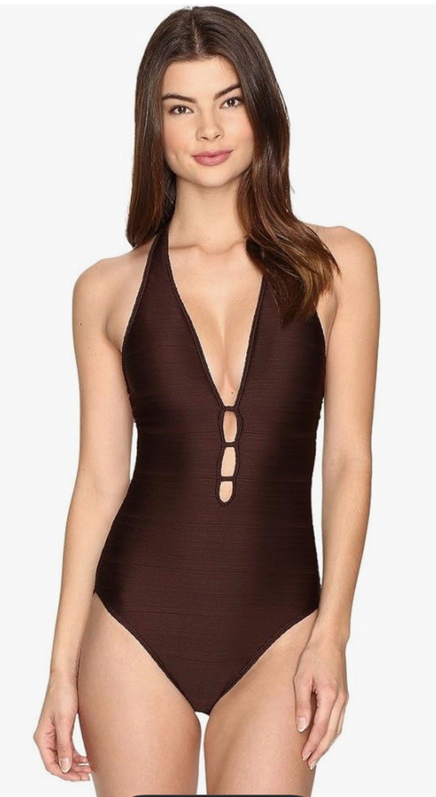 LAUREN Ralph Lauren Variegated Ottoman Plunge One-Piece w/ Rem Cup CB Brown US6