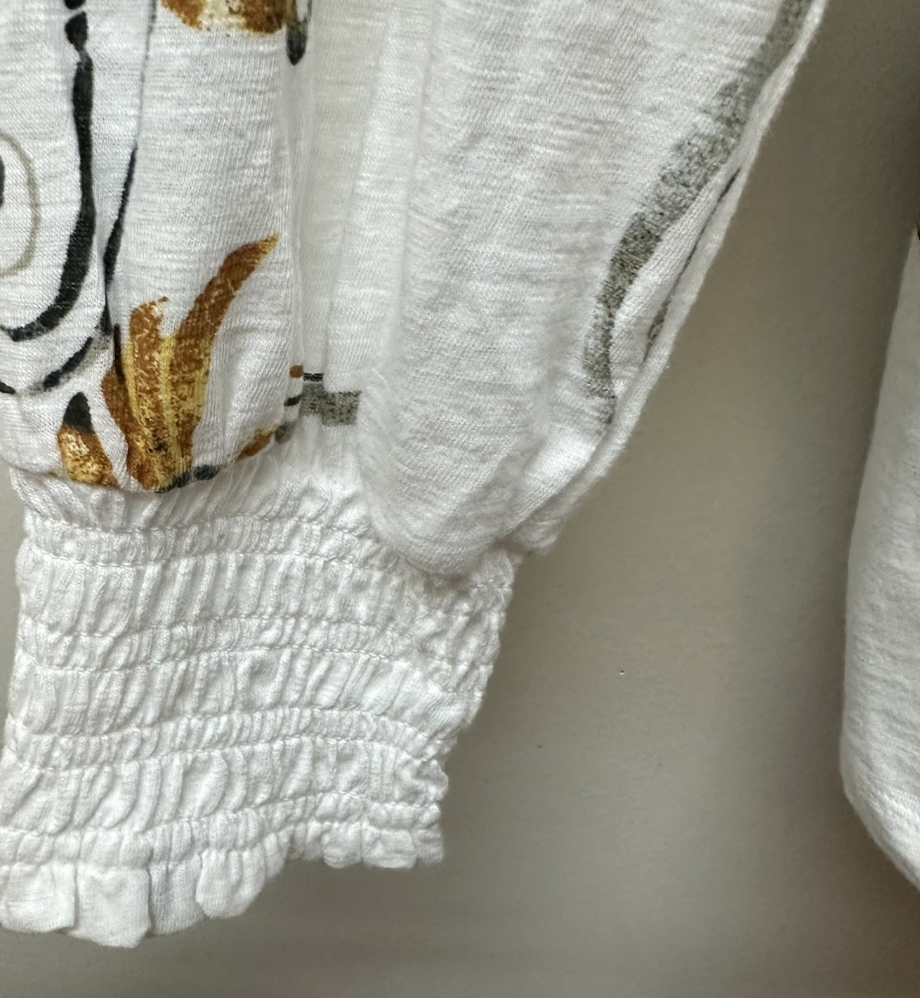 Chico's 3 Cotton Slub Smocked Cuff Blouse Lightweight T Shirt Size XL NEW