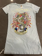 Vintage Ed Hardy By Christian Audigier Rare Women's AOP Graphic S/S Shirt Small