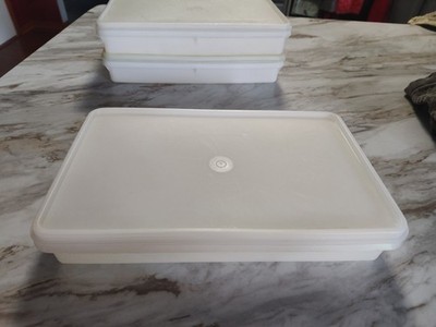 Vtg 70s Tupperware Sheer Frost Deli Bacon Container 794 w Lid 795 Meats 7x11x2''