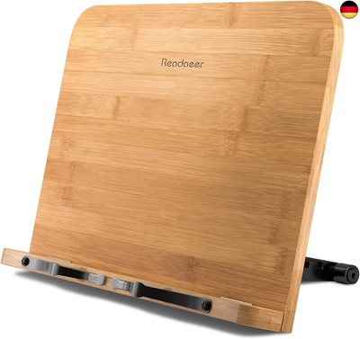 Bambus Kochbuchständer – Auch Als IPad-Halter & Leseständer Nutzbar, 37x20 Cm, Mit Rutschfesten Füßen