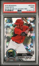 2018 BOWMAN CHROME JUAN SOTO #BTP44 SCOUTS TOP 100 ATOMIC REFRACTOR /150 PSA 9
