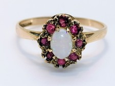 9ct Gold Opal And Ruby Ring Size N Fully Hallmarked