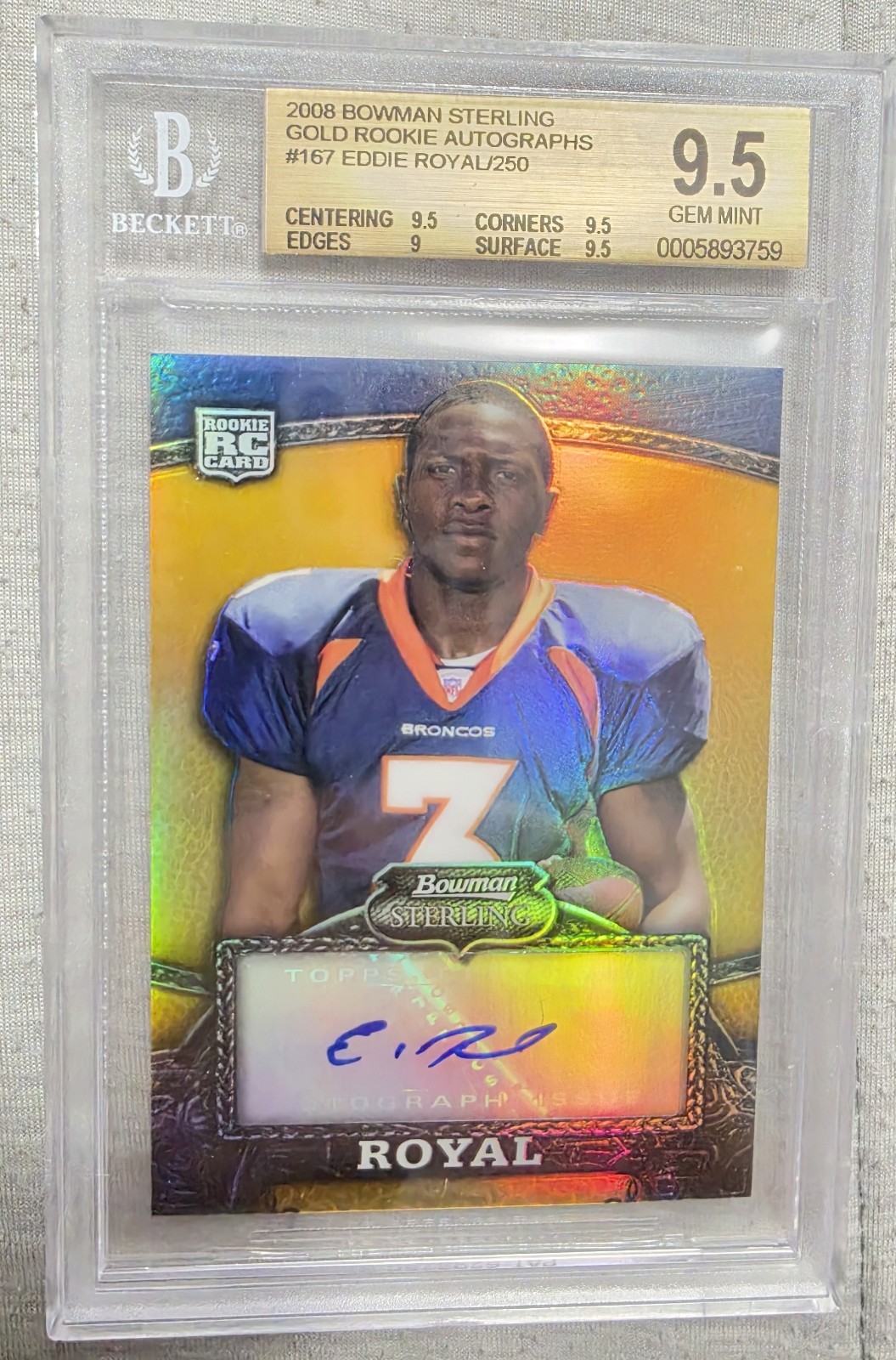 Eddie Royal Bowman Sterling #167 Gold Rookie Autograph