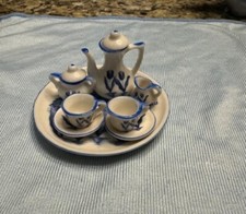 Vintage Mini Blue And White Tulip  Windmill Miniature Tea Set Porcelain