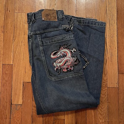 セ*ン様 レア 90s〜00s JNCO JEANS 刺繍 Y2K Rare JNCO Jeans Red Dragon Y2K Wide Leg Baggy With Pant Chain Vtg