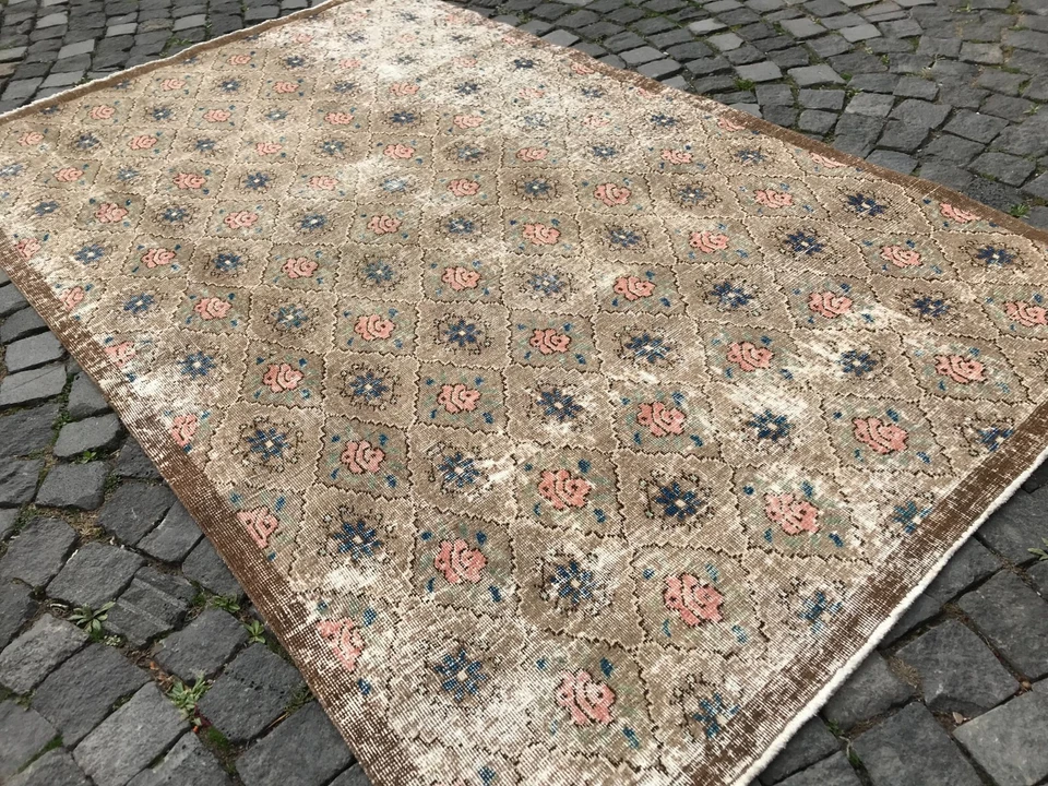 Tapete turco antigo tapete de área boêmio tapete Oushak tapete vintage tapete de lã feito à mão - Imagem 2 de 4