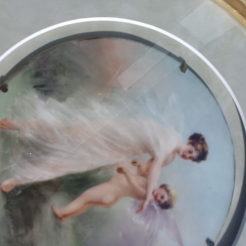 Antique Victorian Hand Painted 9" Porcelain Plaque ANGEL CHERUB Framed Cupid - Picture 8 of 17